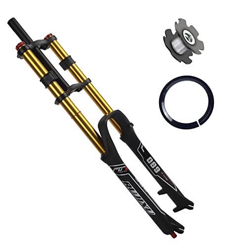 RUJIXU 26 27.5 29 Inch Mountain Bike Suspension Fork Disc Brake Straight/Tapered Manual Lockout Quick Release MTB DH Air Forks with Damping Adjustment Travel 135mm (Color : Black Gold, Size : 29")