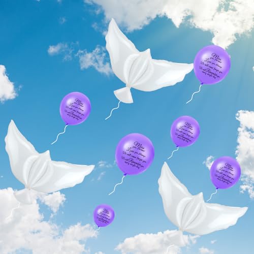 Image of Skylety 36 Pcs Memorial Balloons to Release with Dove Balloon, Purple | Helium, Remembrance for Heavenly Birthday, Memorial Services, Release in Sky Ceremony, Forever in Hearts Messages
