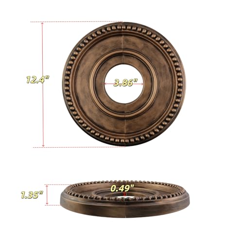 Image of PU Ceiling Medallions 2Pcs, 12.4 Inches x 3.86 Inches, Bronze Tone | Whole Cover Type, Fits 3.86 Inches Canopy, European Vintage Carving Style, Synthetic Foam Construction for Easy Installation