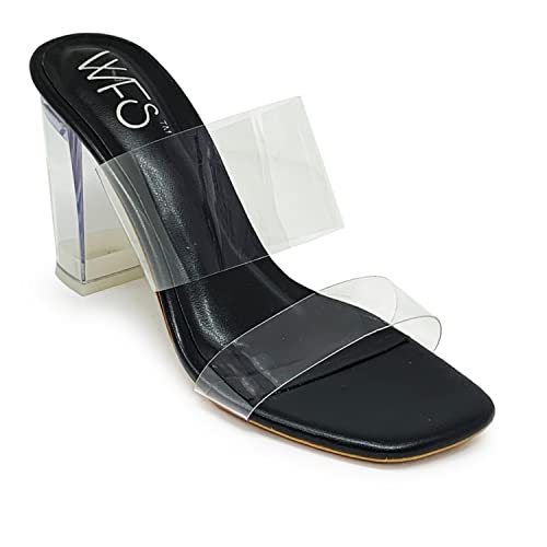 WFS Women 3.5 Inch Transparent (Clear) Block Heel Sandals (Black, numeric_6) (B097NK7BQL) Amazon Price History, Amazon Price Tracker