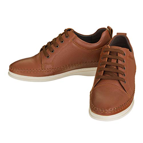 CALTO Men's Invisible Height Increasing Elevator Shoes - Dark Brown Leather Lace-up Casual Fashion Sneakers - 3 Inches Taller - S4313 - Size 10 D(M) US4