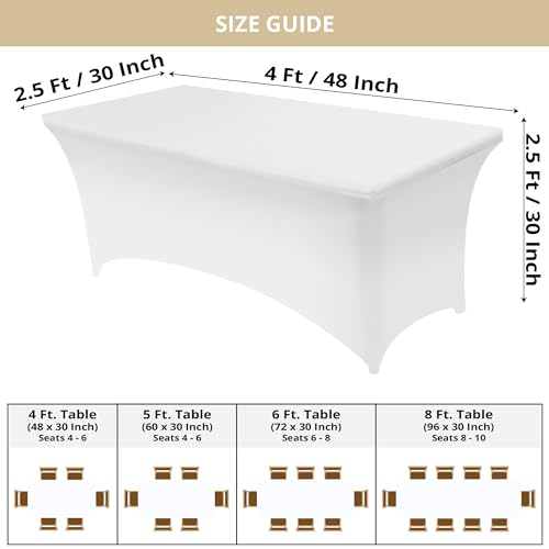 Utopia Kitchen Spandex Tischdecke 2er-Pack [4FT, Weiß] Enge, Passgenaue, Waschbar und Faltenfrei Tischdecke Outdoor für Veranstaltung, Hochzeit, Bankett & Partys [122Lx76Wx76H] cm