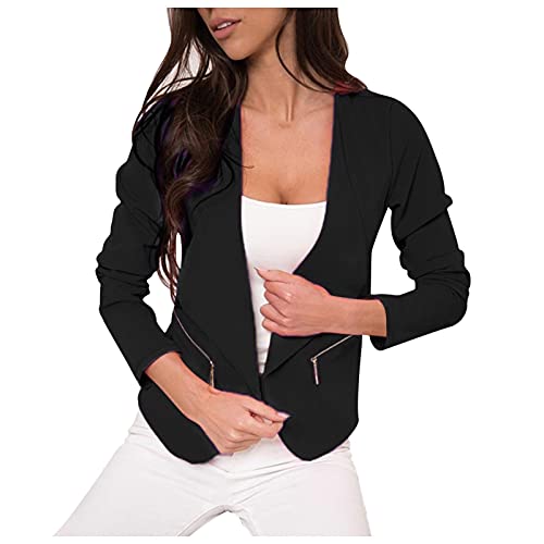 Blazer femme open front couleur unie veste coupe slim WWricotta