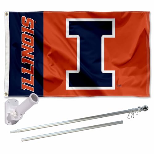 Illinois Fighting Illini Panel Flag with Pole and Bracket Complete Set