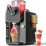 2-IN-1 Slush Machine & Ice Cream Maker Machine, 6 Modes for Smoothies, Milkshakes, Cocktails, Margarita, and Ice Cream, Double-Layer Tank, With Ice Cream Cone Holder, Self-Cleaning, For Home Use, Grey