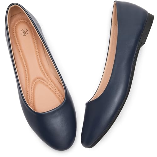 Image of Women's Ballet Flats Shoes Dress Slip on Shoes | PU Leather Teacher Business Casual Loafers Non Slip Low Heel Dressy