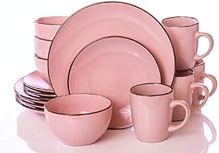 HOMD 16-Pieces Stoneware Dinnerware Set, Dinner Set, Kitchen Dinnerware Ceramic Crockery Set, Dinner Service Set for 4, Include Dinner Plate, Dessert Plate, Cereal Bowl and Mug (Pink)
