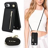 Cavor iPhone17e 対応 スマホケース手帳型 肩掛け首かけ斜めがけiPhone16e ショルダー ケースiPhone16e 財布型ケース iPhone17e スマホケース手帳型 ストラップ付case iPhone 16e カード収納 ケース【上下開】6.1インチ対応横置 ストラップ付き クロスボディケース カード入れPUレザー【ブラック】