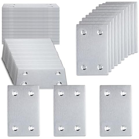 50PCS Silver Flat Mending Plates, 2.36×1.5” 304 Stainless Steel Brace Straight Mending Joining Plates，Metal Straight Brackets for Fastening and Fixing, Reinforced Furnitures，60X38X1.5MM Cover