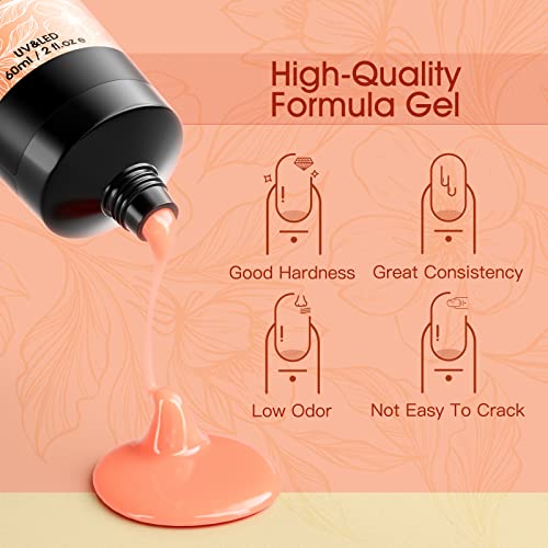 ROSALIND Poly Nail Gel Kit 2 oz Naked Orange Poly Extension Gel Nails, Poly Builder Nail Gel Neutral Poly Color Gel Strengthen Poly Nails Set with Brush and Poly Nail Gel Forms DIY at Home