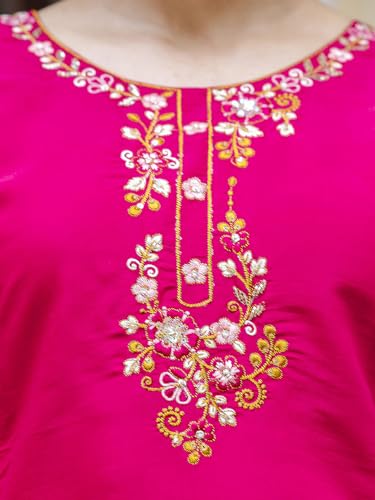 Image of VredeVogel Kurta Set with Dupatta | Viscose Roman Silk Embroidered Kurta Set for Women | Women's Ethnic Casual Kurti Set |Kurta Pant Festive Suit