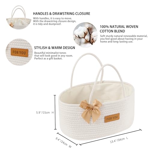 Image of Mothers Day Gift Basket Empty Woven Basket with Bowbie Greeting Cards Ribbon Gift Bag Set, Cotton Rope Storage Baskets With Handle For Baby Belongs Toy Storage Basket Party Holiday Shower Gifts Box
