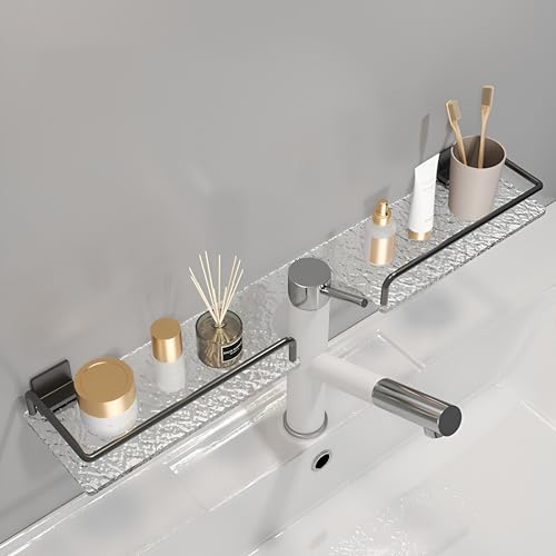 LamChyar Bathroom Sink Shelf Over Faucet, 20-Inch Acrylic Bathroom Sink Shelf Over The Faucet, Over The Sink Shelf for Bathroom Sink(Corrugated, Dark Gray)