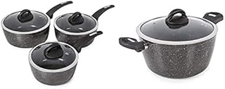 Tower T81212 Saucepan Set, Graphite & Cerastone Induction Casserole Dish with Glass Lid, Non Stick Ceramic Coating, Easy to Clean, Graphite, 24 cm