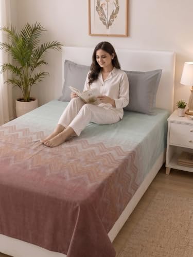 Image of Mafatlal 186 TC Autumn Delight Graceful Pure Cotton Single Flatsheet (60 x 90 Inch) | Breathable Summer Comfort | Wrinkle-Free Floral Bedsheet with 1 Pillow Cover, Ash Brown
