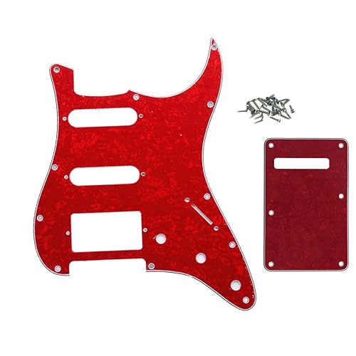 ROZILO Juego de placa trasera de guitarra Strat HSS con 11 agujeros color rojo perla para Fender US/Mexico Made Standard Stratocaster