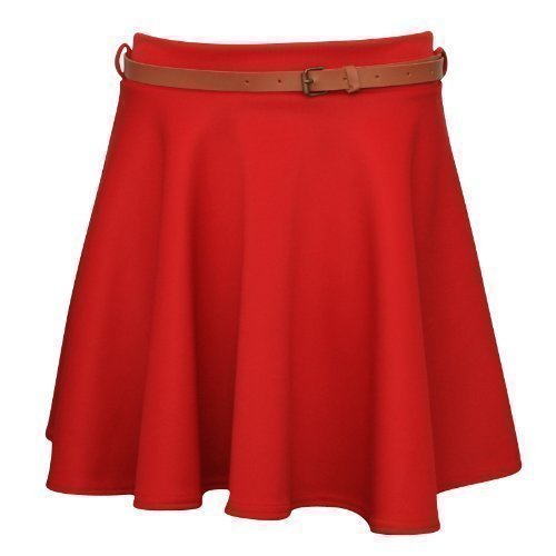 XpoZed ModaWomens Belted Skater Skirt Sizes S/M M/L (M/L, RED)