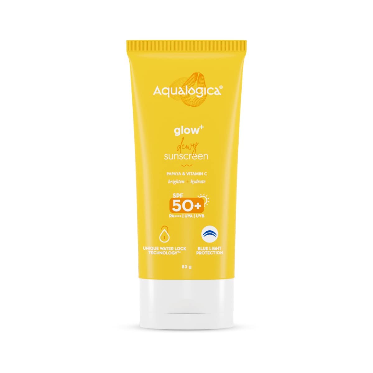 Aqualogica Glow+ Dwey Sunscreen Gel SPF 50+ PA++++ for Oily & Combination Skin | Broad Spectrum UVA/UVB & Blue Light Protection, Hydrating, Lightweight, Non-Sticky, No White Cast & Anti Pollution, 80g