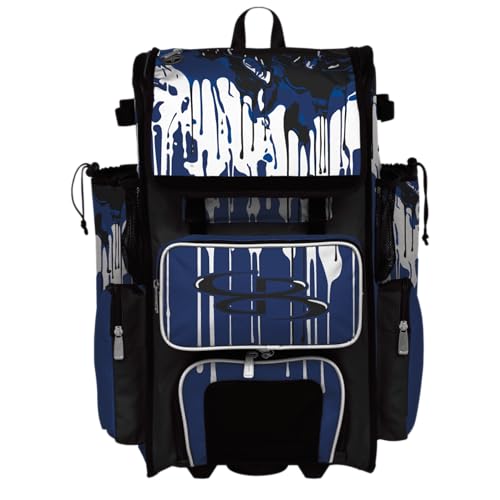Boombah Rolling Superpack Baseball/Softball Gear Bag - Telescopic Handle - Holds 4 Bats - Wheeled Version - Graffiti Drip Black/Royal/White