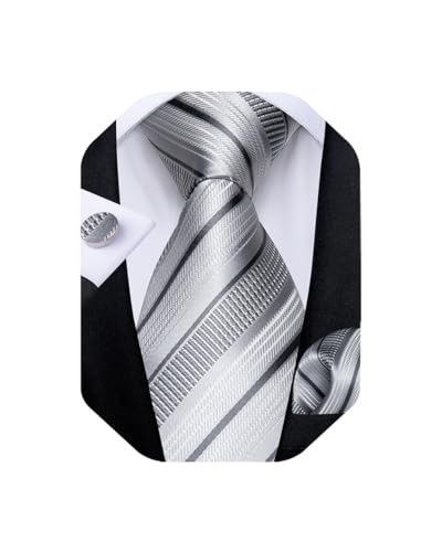 Image of DiBanGu Extra Long Tie for Men 63 inch XL Silk Necktie Set | Pocket Square and Cufflinks, Big and Tall, Jacquard Woven, Gift Box, Paisley /Plaid /Solid /Striped, for Weddinng Party Business
