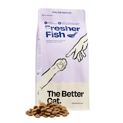 The Better Cat Alimento seco de alta calidad para gatos, sin cereales, comida seca para gatos, alto porcentaje de carne, sin azúcar, con probióticos (1 kg, salmón)
