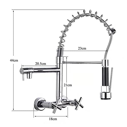 Kitchen Fauce With Pull Down Sprayer Dual Holes Wall Mount Spring Kitchen Sink Faucet 360° Rotation Brass Double Cross Knobs Hot Cold Water Kitchen Mixer Tap,Black #TOP4