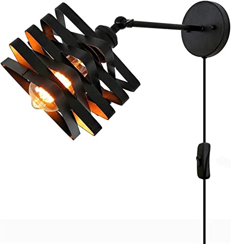 Lámpara de pared del brazo oscilante con diseño de metal vintage y luz industrial ajustable