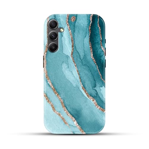 Image of COLORflow Back Cover Compatible with Samsung Galaxy A34 5G | Beautiful Blue Marble Golden Stripes | Designer Printed Glossy Armoured Bumper Back Cover Compatible with Samsung Galaxy A34 5G