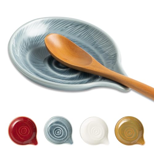 BEUNAIZER Ceramic Spoon Rest, 5.3 in Spiral Glaze for Stove Top and Counter