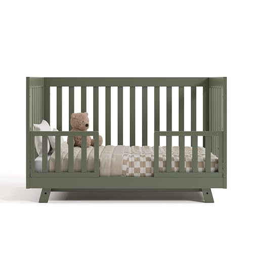 Image of Storkcraft & Graco Toddler Safety Guardrail with Slats (Olive) - GREENGUARD Gold Certified, Converts Compatible Storkcraft & Graco Crib to Toddler Bed, Each Guardrail Sold Individually