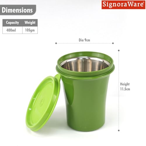 Image of SignoraWare Monarch Stainless Steel Tumbler | Airtight & Leakproof | Easy to Carry & Clean | Ideal for Cold Beverages | Perfect for Office, School, Home & Outdoor Use (400ml | Green)