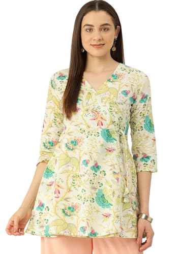 Image of feranoid Floral Print Angrakha 3 Sleeves Flared Kurti