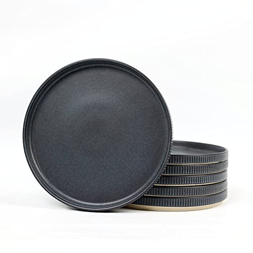 Famiware Salad Plates For 6, 8 Inches Plate Set, Scratch Resistant, Stoneware Dinnerware, Kitchen Modern Rustic Serving Dishes, Black Matte #TOP10