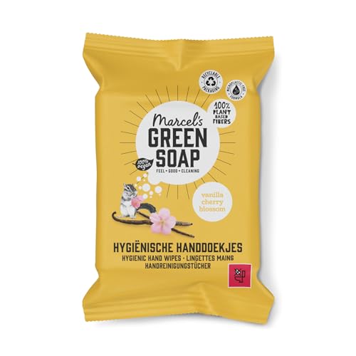 Marcel's Green Soap - Hygienische Handtücher Vanille & Kirschblüte - Feuchttücher - Mikroplastikfreie Formel - Vegan - 15 Stück