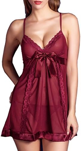 Vilania Women Sexy Lingerie Mini Dress Sets Lace Transparent Sleepwear Babydoll Erotic Underwear With Panty Teddy Red Burgandy Plus Size Chemise,TXZ9040-Red-5XL