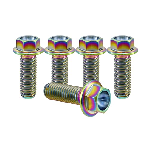 Image of Rison Titanium Bolts Titanium Flanged Hex Head Bolt M6x1.0x10mm 6AL4V Aerospace Grade Ti Bolt Rainbow Titanium Bolt for Motorcycle Car Modification Pack of 5