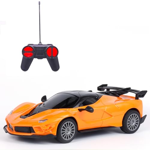 Image of High-Speed RC Car for Kids | Rechargeable Lithium Battery | Type-C Charging | LED Headlights | Orange Remote Control Car
