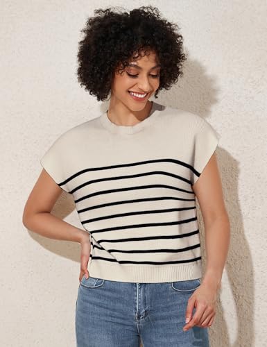 Image of PrettyGuide Women's Cap Sleeve Sweater Tank Tops Casual Summer Ribbed Knit Dressy Tops