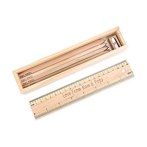 Albertband Coloured Pencils Personalised 12 Colouring Pencils Set With Wood Box and Ruler Engraved - Coloured Pencils for Adults - Enter Your Custom Text (12pcs-set) Cover