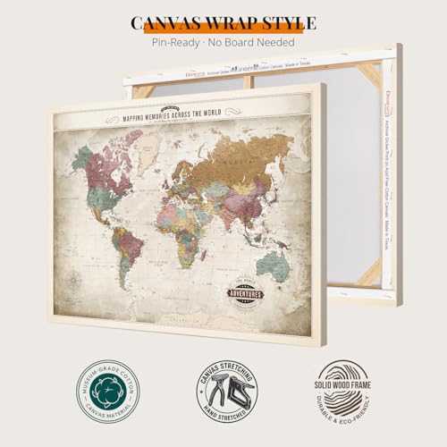 Image of DECORARTS - Oversized Vintage Soft Pastel World Map Canvas Wall Art, Extra Large World Maps for Wall Decor, Gallery Statement Piece, Hand-Stretched Giclee Print, Handcrafted in USA, 40x30''