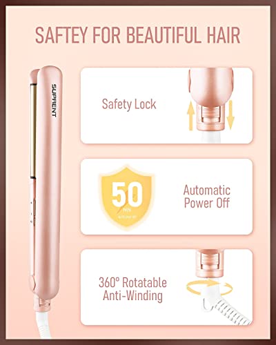 SUPRENT Hair Straightener, 1 Inch Flat Iron, 2-in-1 Ceramic Straightens & Curls for Travel, Heats Up Fast, Hair Straightening Iron with 110-240V Dual Voltage and LCD Display, Pink