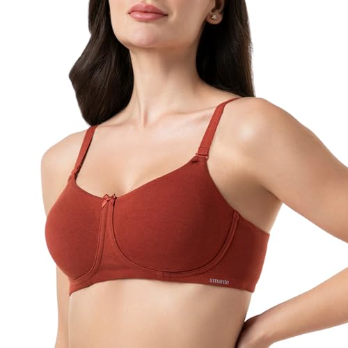 Image of Amante Women's Essential Comfort Non-Padded Non-Wired Full Coverage T-Shirt Bra | Seamless Cotton Blend | Moisture-Wicking Fabric | All-Day Support Bra