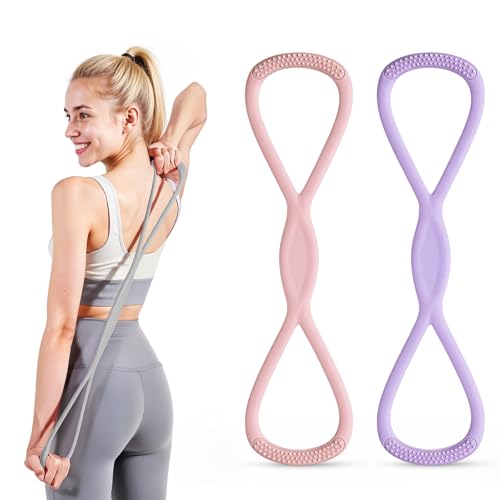 Figure 8 Fitness Resistance Band, 2Pcs Pink and Purple, Workout, Home Gym