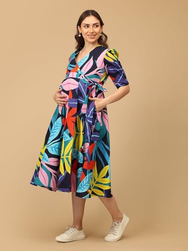 Image of The Mom Store Maternity and Nursing Wrap Dress for New Mom | Pre and Post Pregnancy Wear for Womens | Trendy Stylish Printed Friendly Dresses for Women | Comfortable