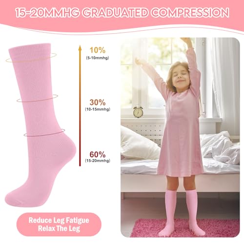 Shinymoon 8 Pairs Kids Compression Socks 15-20 Mmhg Knee Length Sock Calf Graduated Compression Stockings for Boys Girls4