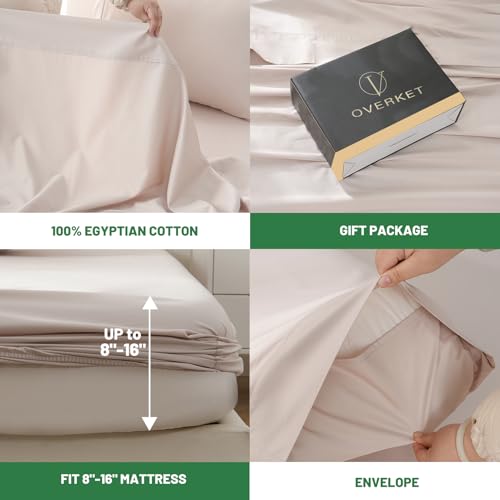 Image of 100% Egyptian Cotton Sheets King Size 4PCS 1000 Thread Count Sateen Weave Soft Breathable 16-Inch Deep Pocket (King,Dusty Pink)