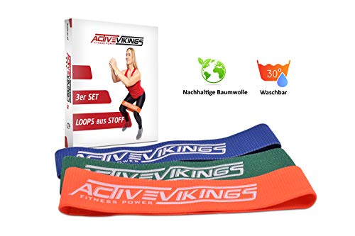 ActiveVikings® Fitnessbänder aus Stoff - Ideal für Muskelaufbau Gymnastik und Crossfit - Fitnessband Widerstandsbänder Sportband (A - 3er Set (Orange Grün Blau))