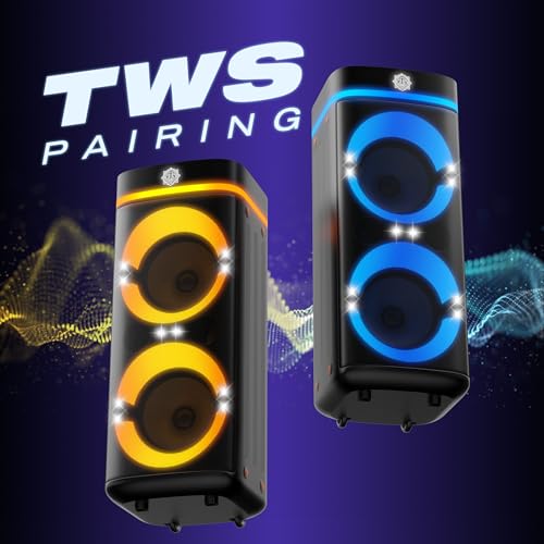 Image of DIGIMORE 240W PartyBox Speaker w /Wireless Mic | Dual 8 inch Boombox Speakers | AI Sound Boost & Deep Base Sound | RGB Lights, 10Hrs Battery & BT 5.3 /USB /TF /AUX for Parties & Gatherings (D-1382)