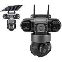 LICAEVEY Triple Lens Solar Wireless Security Camera for V380 PRO 3240x1920, Triple Lens No Blind Spot PTZ Rotation 2MP HD, 2 Way Talk IP66 8000mAh Battery WiFi Security Camera