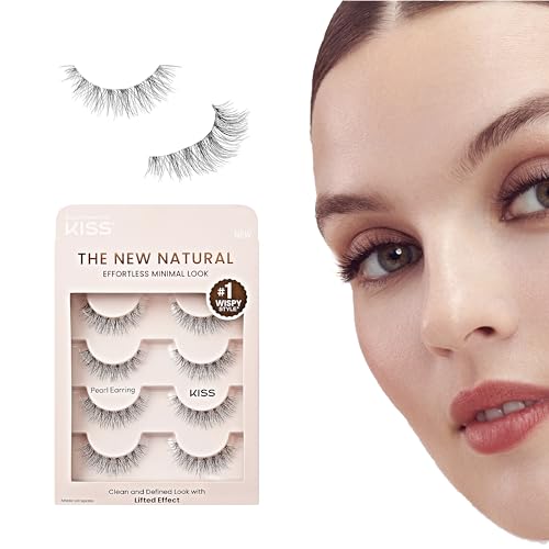 Kiss The New Natural False Eyelashes Pearl Earring 12mm Includes 4 Pairs Of Lashes Easy to Apply Reusable Lash Clusters